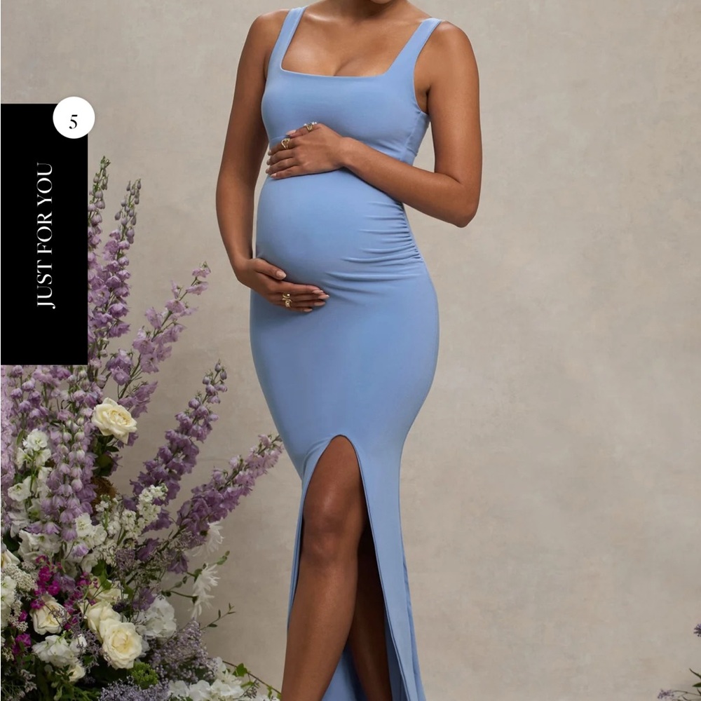 Club L London AVRIL powder blue square neck maternity maxi dress
